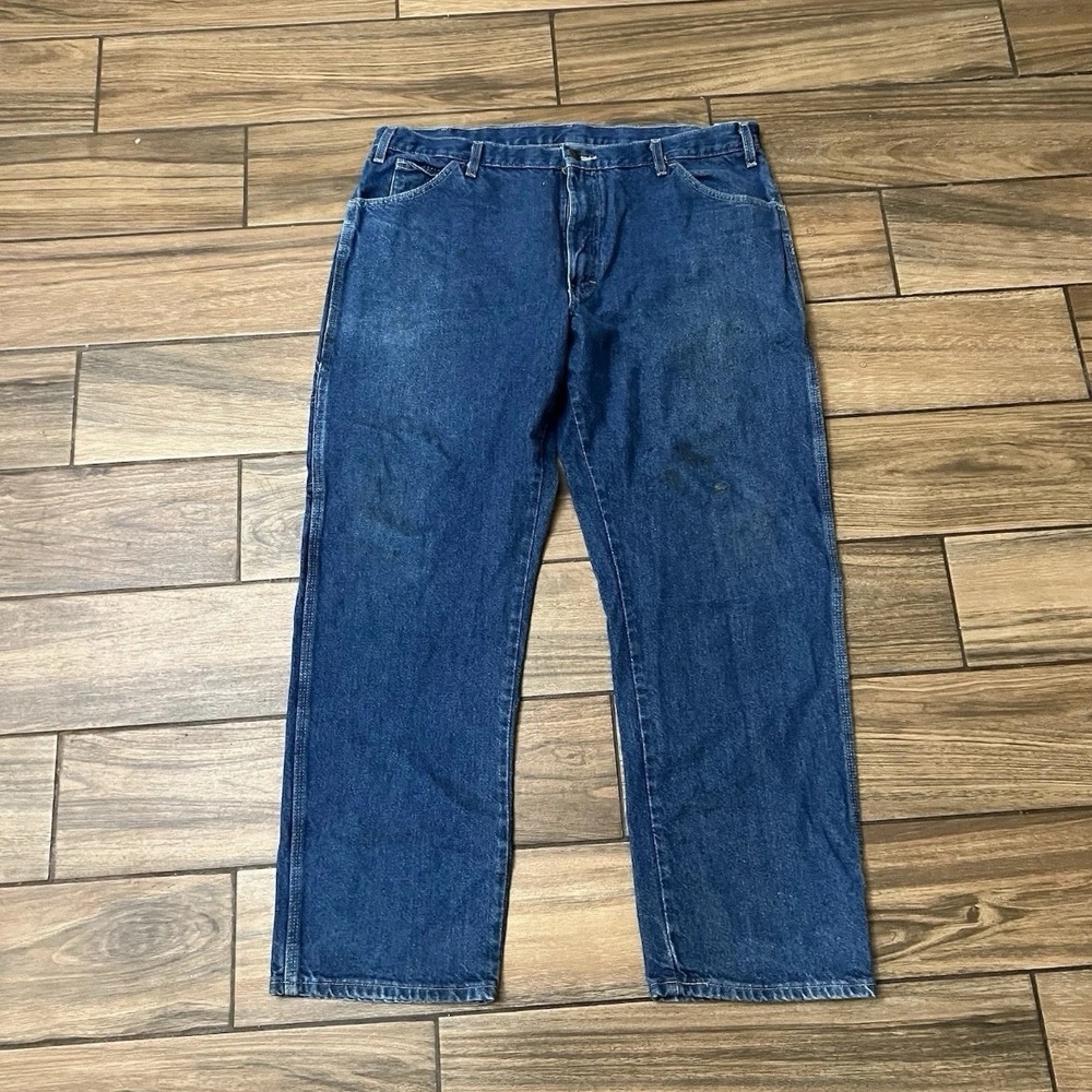 Dickies Carpenter Jeans Mens 38x30 Blue Denim Workwear Relaxed Fit Straight Leg